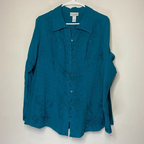 Soft Surroundings Women L Blouse Floral Embroidered Button Front Long Sleeve Top - Picture 1 of 9